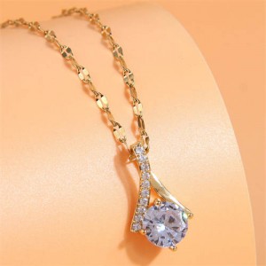 Korean Fashion Shining Cubic Zirconia Inlaid Elegant Style Copper Wholesale Necklace