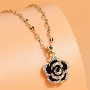 Korean Fashion Unique Black Rose Pendant Copper Wholesale Necklace