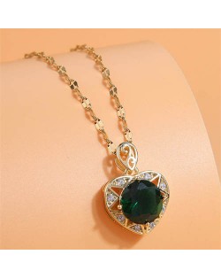 Korean Fashion Green Heart Pendant Copper Wholesale Necklace