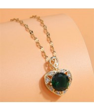 Korean Fashion Green Heart Pendant Copper Wholesale Necklace