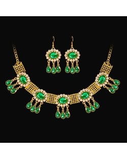 French Style Classic Green Vintage Jewelry Set Wholesale Women Statement Necklace Earrings Set