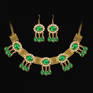 French Style Classic Green Vintage Jewelry Set Wholesale Women Statement Necklace Earrings Set