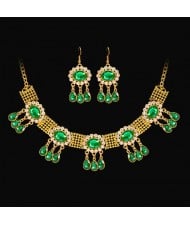 French Style Classic Green Vintage Jewelry Set Wholesale Women Statement Necklace Earrings Set