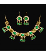 French Style Classic Green Vintage Jewelry Set Wholesale Women Statement Necklace Earrings Set