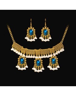 Retro National Style Green Hollow Pendant Wholesale Necklace Earrings Jewelry Set