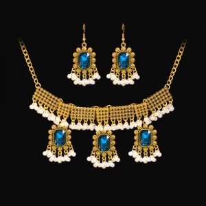 Retro National Style Green Hollow Pendant Wholesale Necklace Earrings Jewelry Set