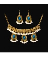 Retro National Style Green Hollow Pendant Wholesale Necklace Earrings Jewelry Set