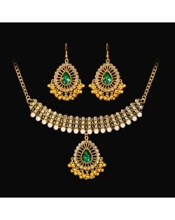 Vintage Design Green Water Drop Pendant Wholesale Fashion Necklace Earrings Jewelry Set