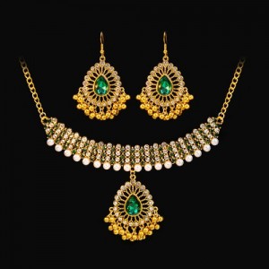 Vintage Design Green Water Drop Pendant Wholesale Fashion Necklace Earrings Jewelry Set