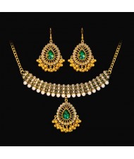 Vintage Design Green Water Drop Pendant Wholesale Fashion Necklace Earrings Jewelry Set