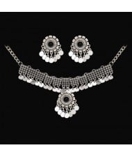 Vintage Silver Color Tassel Pendant Wholesale Statement Necklace Earrings Jewelry Set