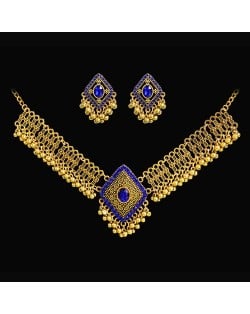 Vintage Jewelry Set Rhomboid Blue Pendant Wholesale Statement Necklace Earrings Set