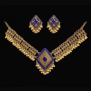 Vintage Jewelry Set Rhomboid Blue Pendant Wholesale Statement Necklace Earrings Set