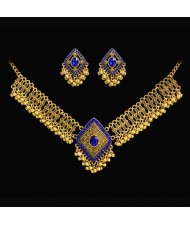 Vintage Jewelry Set Rhomboid Blue Pendant Wholesale Statement Necklace Earrings Set