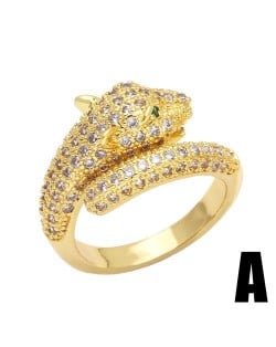 European Bold Fashion Leopard Moulding Open-end Women Statement Ring - Design A