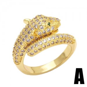 European Bold Fashion Cubic Zirconia Leopard Moulding Open-end Statement Ring - Design A