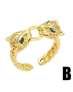 European Bold Fashion Cubic Zirconia Leopard Moulding Open-end Statement Ring - Design B