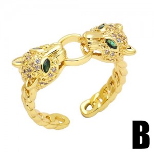 European Bold Fashion Cubic Zirconia Leopard Moulding Open-end Statement Ring - Design B
