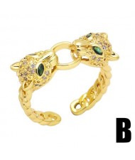 European Bold Fashion Cubic Zirconia Leopard Moulding Open-end Statement Ring - Design B