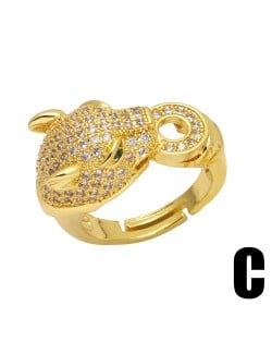 European Bold Fashion Cubic Zirconia Leopard Moulding Open-end Statement Ring - Design C