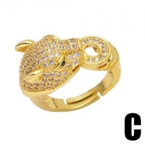 European Bold Fashion Cubic Zirconia Leopard Moulding Open-end Statement Ring - Design C