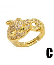 European Bold Fashion Cubic Zirconia Leopard Moulding Open-end Statement Ring - Design C