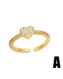 Simple Fashion Cubic Zirconia Peach Heart Design Women Open-end Copper Ring