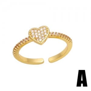 Simple Fashion Cubic Zirconia Peach Heart Design Women Open-end Copper Ring
