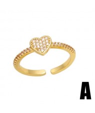 Simple Fashion Cubic Zirconia Peach Heart Design Women Open-end Copper Ring