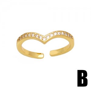 Simple Fashion Cubic Zirconia V Shape Design Women Open-end Copper Ring
