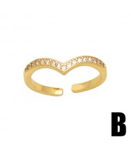 Simple Fashion Cubic Zirconia V Shape Design Women Open-end Copper Ring