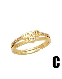 Simple Fashion Cubic Zirconia Love Heart Design Women Open-end Copper Ring