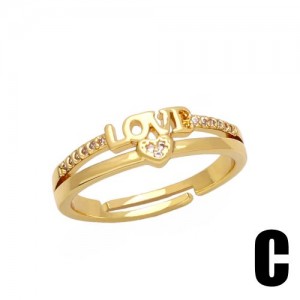 Simple Fashion Cubic Zirconia Love Heart Design Women Open-end Copper Ring