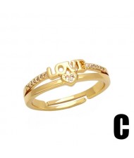 Simple Fashion Cubic Zirconia Love Heart Design Women Open-end Copper Ring