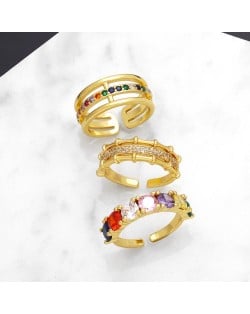 (3 Options) 1 Piece Vintage Colorful Cubic Zirconia Wholesale Women Open-end Copper Ring