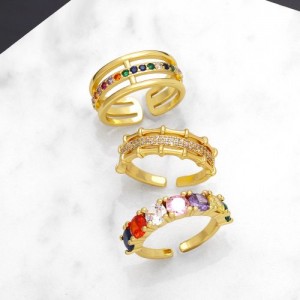 (3 Options) 1 Piece Vintage Colorful Cubic Zirconia Wholesale Women Open-end Copper Ring