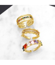 (3 Options) 1 Piece Vintage Colorful Cubic Zirconia Wholesale Women Open-end Copper Ring