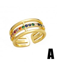 (3 Options) 1 Piece Vintage Colorful Cubic Zirconia Wholesale Women Open-end Copper Ring