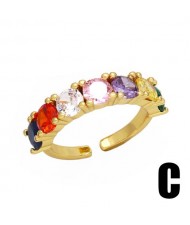 (3 Options) 1 Piece Vintage Colorful Cubic Zirconia Wholesale Women Open-end Copper Ring