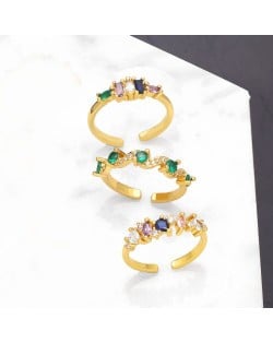 (3 Options) 1 Piece Popular Colorful Cubic Zirconia Irregular Design Women Open-end Copper Ring