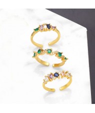 (3 Options) 1 Piece Popular Colorful Cubic Zirconia Irregular Design Women Open-end Copper Ring