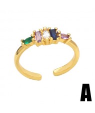 (3 Options) 1 Piece Popular Colorful Cubic Zirconia Irregular Design Women Open-end Copper Ring