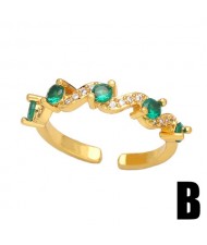 (3 Options) 1 Piece Popular Colorful Cubic Zirconia Irregular Design Women Open-end Copper Ring