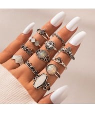 Popular Vintage Style Crown and Small Flower Design 16 Pcs Wholesale Women Ring Set