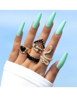 U. S. Fashion Snake and Peach Heart Design 5 Pcs Wholesale Women Ring Set - Black