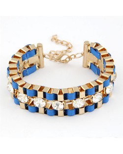 Straps Weaving with Rhinestones Inlaid Metallic Bracelet - Blue