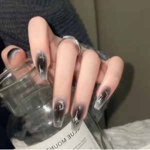 Dark Niche Stars and Moon Gradient Gray Fashion Detachable Manicure Sheet Fake Nail Wholesale Nail Stickers