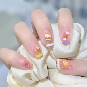 Cute Fashion Rainbow and Sun Cartoon Detachable Manicure Sheet Fake Nail Wholesale Nail Stickers