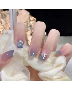 Minimalist Fashion Blue Smudged Florets Detachable Manicure Sheet Fake Nail Wholesale Nail Stickers