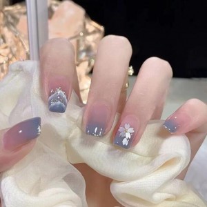 Minimalist Fashion Blue Smudged Florets Detachable Manicure Sheet Fake Nail Wholesale Nail Stickers